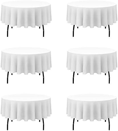 BRILLMAX 6 Pack White 70 Inch Round Tablecloths Fit 30" to 54" Tables (8-20" Drop) - Circle Bulk Linen Polyester Fabric Washable Cloth Cover for Wedding Reception Banquet Birthday Party Buffet