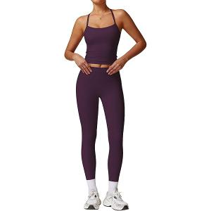  Womens Workout Sets 2 Piece Cross Back Tank Top Matching High Waist Leggings Sets Gym Outfits Work Out Clothes