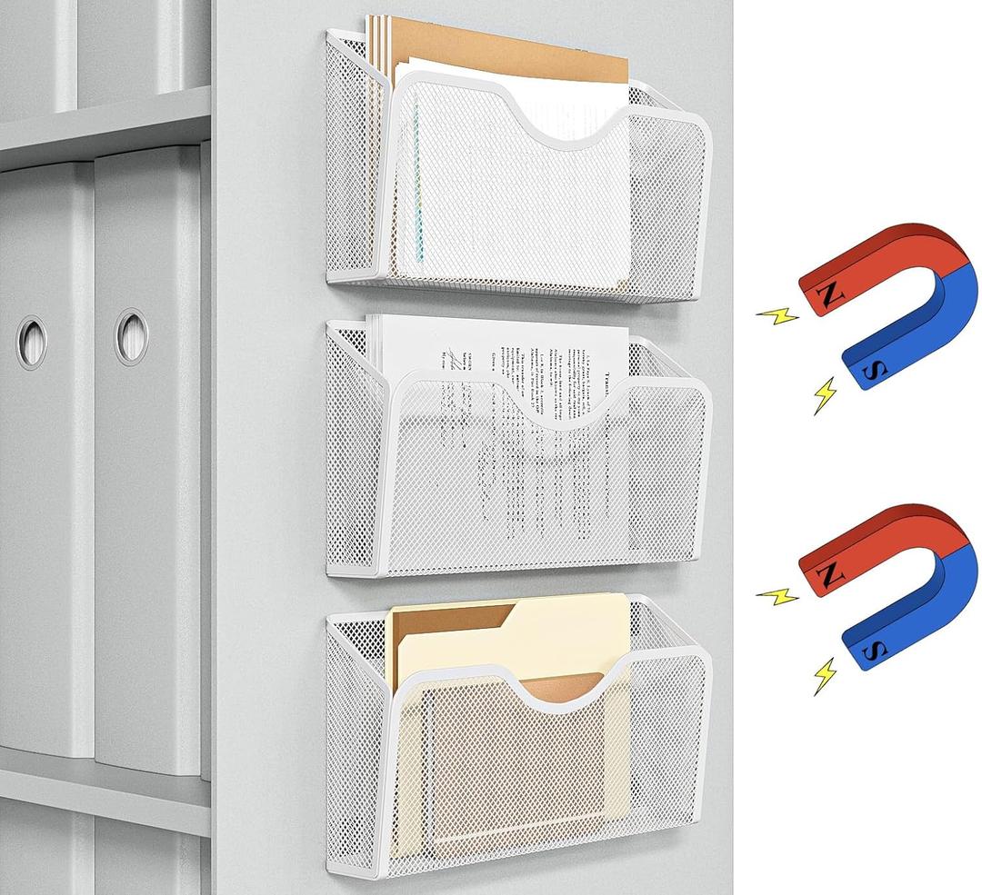 JANE EYRE Magnetic File Holder - 3PCS Paper File Mail Organizer No Drilling Magazine Paper Document Organizer for Cabinets Office Whiteboard