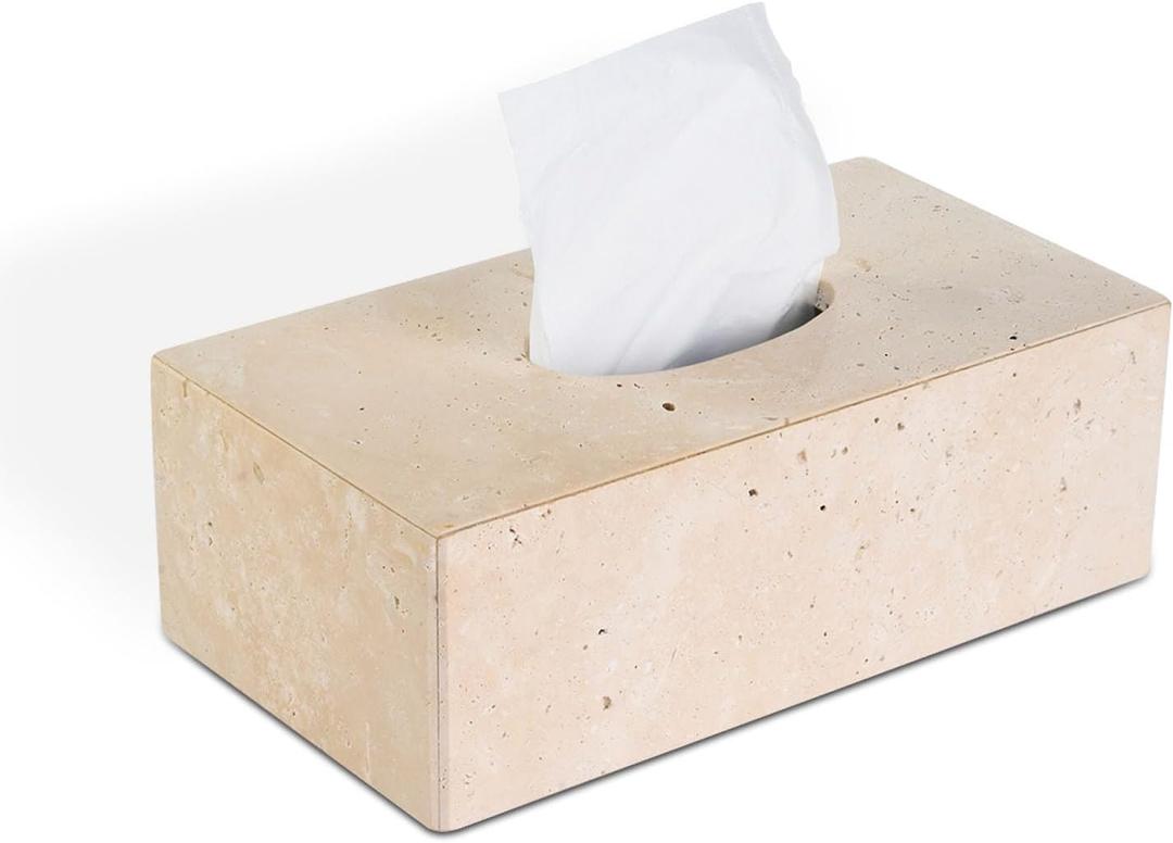 HAMAKAWA Natural Marble Tissue Box Cover, Beige Tissue Organizer L 10 x W 5.5 x H 3.5 Inch, Heavy Stone Decorative Box, Square Tissue Box Holder for Home Decor, Kitchen, Bathroom