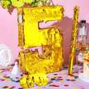 Sratte Piñata Birthday Party Decorations Gold Foil Piñata with Stick Blindfold Confetti for Boy Girl Birthday Anniversary Celebrations Fiesta Supplies(Number 5)
