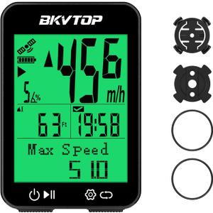 GPS Bike Computer Wireless Cycling Computer with 9 Language Support, 2.4 Inch Easy to Read LCD Speedometer, IPX7 Waterproof, Auto Start Stop MPH KMH for Road Mountain Bike