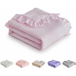 Ruffled Toddler Blanket Ruffle Comforter for Baby Toddler Girls, Soft Cozy Cute Quilted Blanket Breathable Microfiber Comfortable Down Alternative Small Size Quilt with Ruffle - 39"x 47" Pink