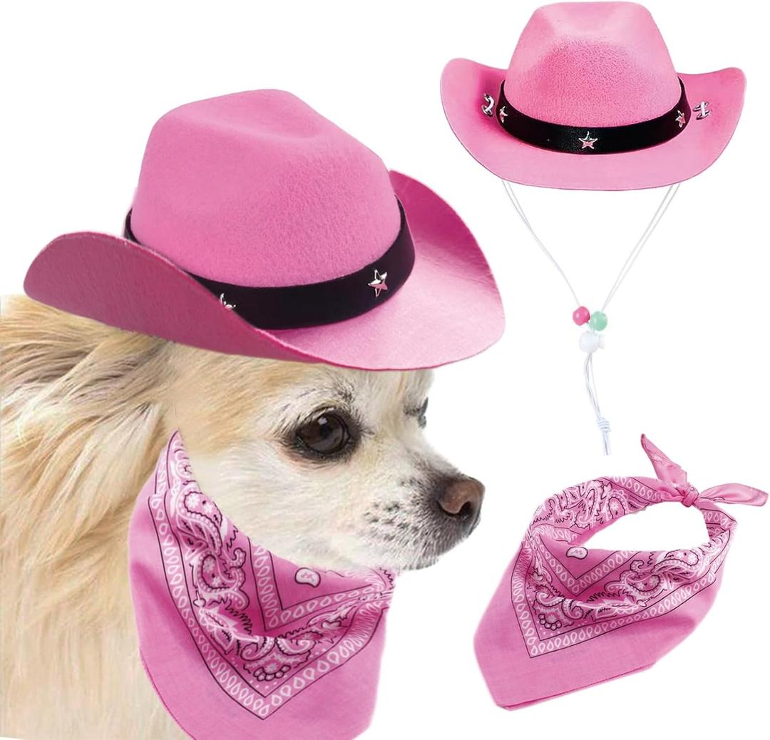 Dog Cowboy Hat Sombrero Puppy Hat Dog Cat Costume Cosplay Cap Puppy Pet Dog Cat Holiday Pet Party Decoration (Pink)