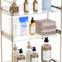 Bathroom Countertop Organizer, 3 Tier Acrylic Tray Vanity Counter Skincare Organizer Shelf, Kitchen Under Sink Standing Rack, Home Storage Holder for Lotion Makeup Cosmetics Perfume Spice, Gold | Vanity Counter, Kitchen Under Sink, Home Storage Holder, for Lotion, Makeup, Cosmetics
