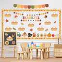 152Pcs Thanksgiving Bulletin Board Decoration Set, In Our Thankful Era Pumpkin Pie Cutouts Kids DIY Photo Craft Fall Border Trims Thanksgiving Classroom Chalkboard Supplies Wall Decor