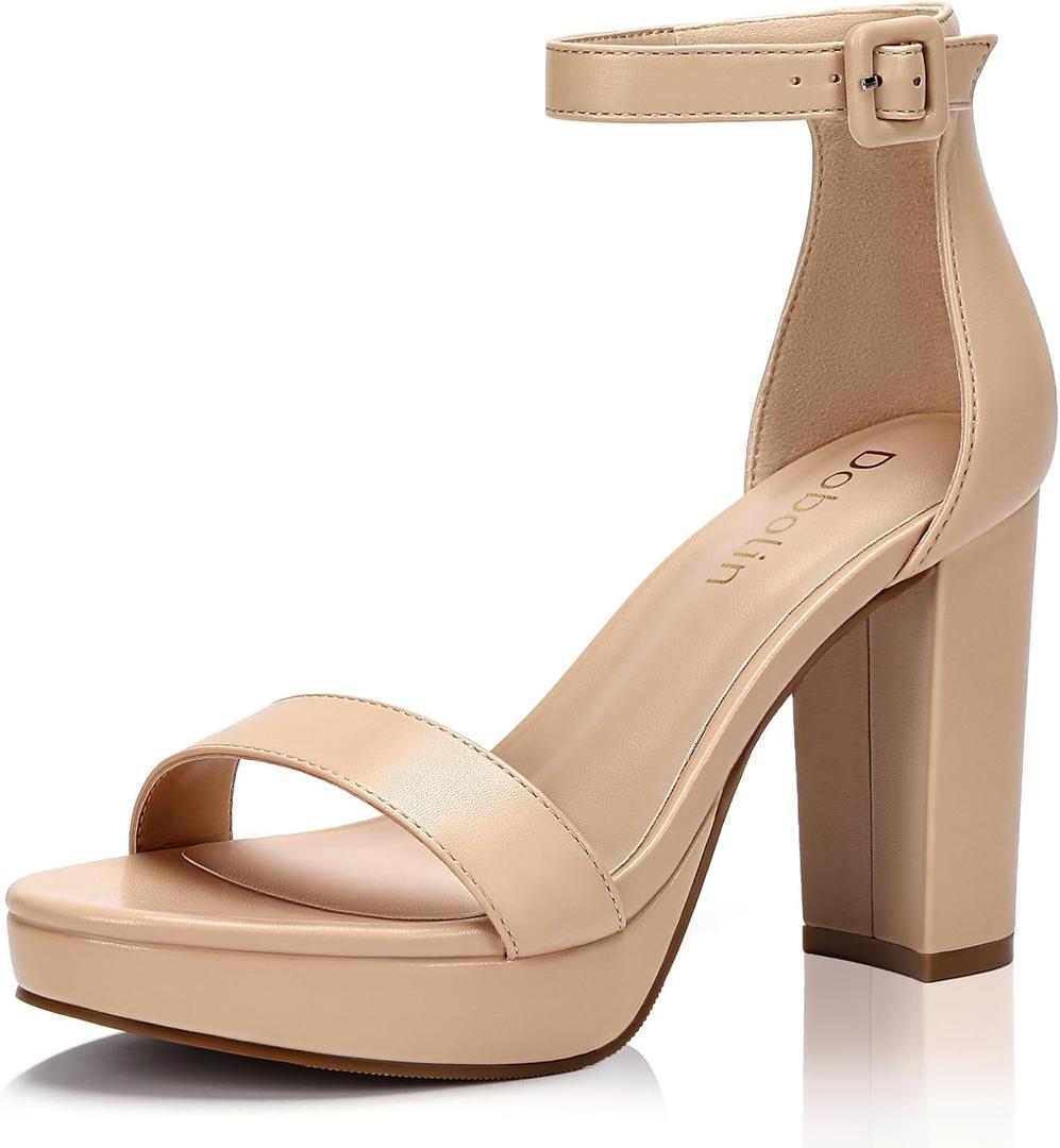 Platform Heels for Women 4-Inch Ankle Strap Open Toe Sandals Wedding Party Dress Shoes Wide Feet Friendly (8.5 Wide, Nude)