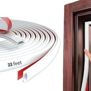 White Rubber Weather Stripping Door Seal Strip, D Shape Door Weather Seal Strip, Self-Adhesive Soundproofing Frame Insulation Tape for Doors Frame/Window Seal,Blocks Cold Drafts Noise (33 feet)