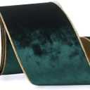 Ribbli Forest Green Velvet Wired Ribbon 4 Inch Metallic Green Gold Crushed Velvet Christmas Ribbon for Gift Wrapping Christmas Tree Decoration Crafts Wreaths Supplies-Continuous 10 Yards