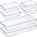 Criusia 6 Pcs Large Size Clear Drawer Organizer Set, Acrylic Non Slip Non Cracking Kitchen Drawer Storage Tray Divider, Multifunctional Storage for Cosmetics, Bathroom, Tools, Kitchen and Office