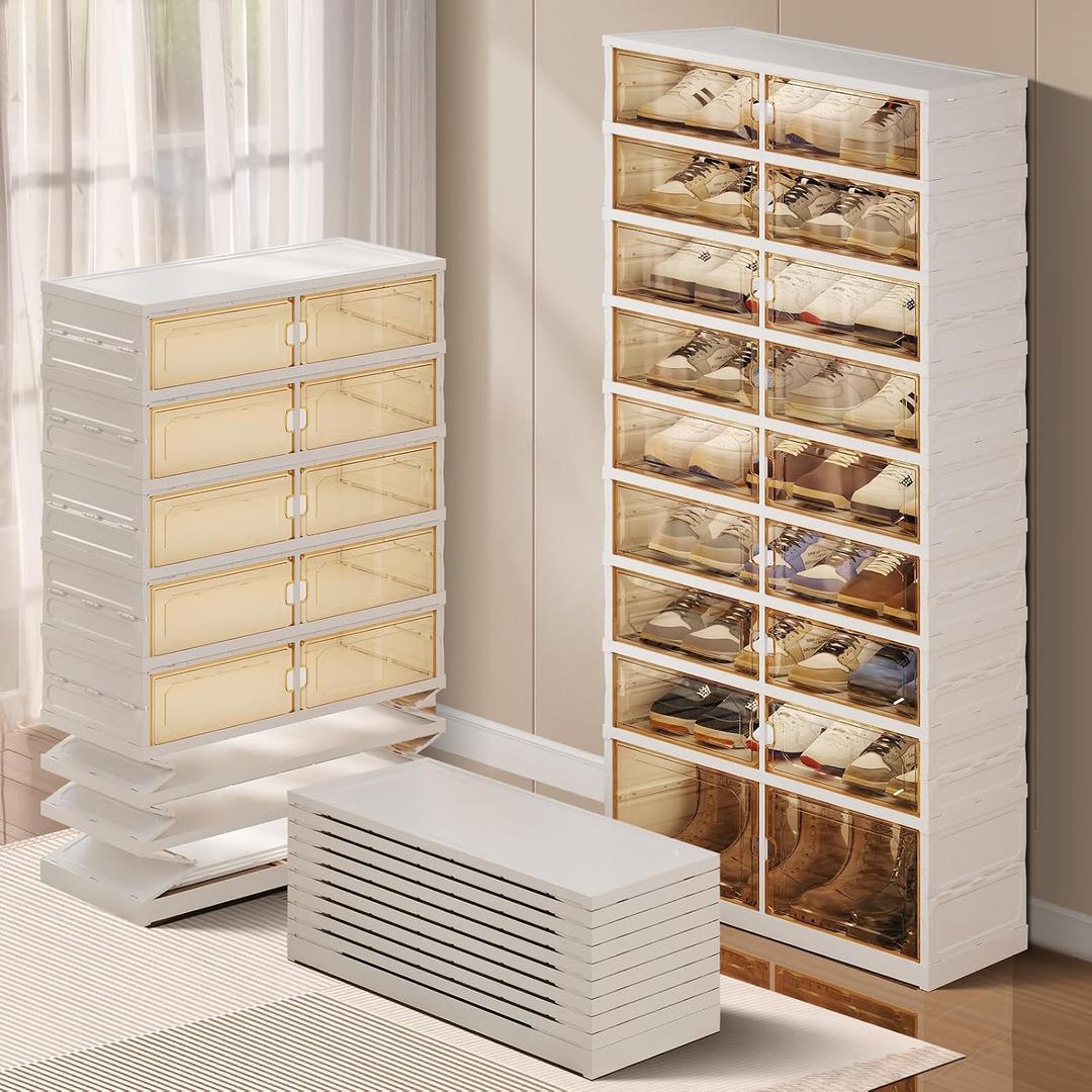 CIMLORD 9-Tier Foldable Shoe Rack Organizer with Wheels, 27 Pairs, White, The expandable size of the shoe rack organizer, 28.35"Lx13.78"Wx67.32"H, including 9 Tiers(8Grids + 1Large grid)