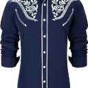 Western Shirts for Men Cowboy Shirts Long Sleeve Embroidered Country Shirt Slim Fit Button Down Shirt Casual Work (Large, Blue)