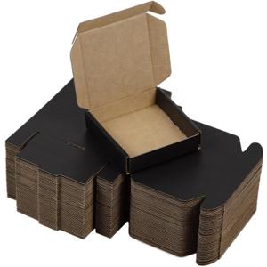 50 Pack 4x4x1 Inches Small Shipping Boxes, Black Corrugated Cardboard Boxes, Moving Mailing Packing Box