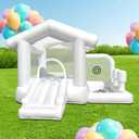 Inflatable White Bounce House with Ball Pit, Indoor & Outdoor White Bounce Castle with Blower, Boncy House for Kids 3-8 Ages, 113 X 102 X 79 Inches
