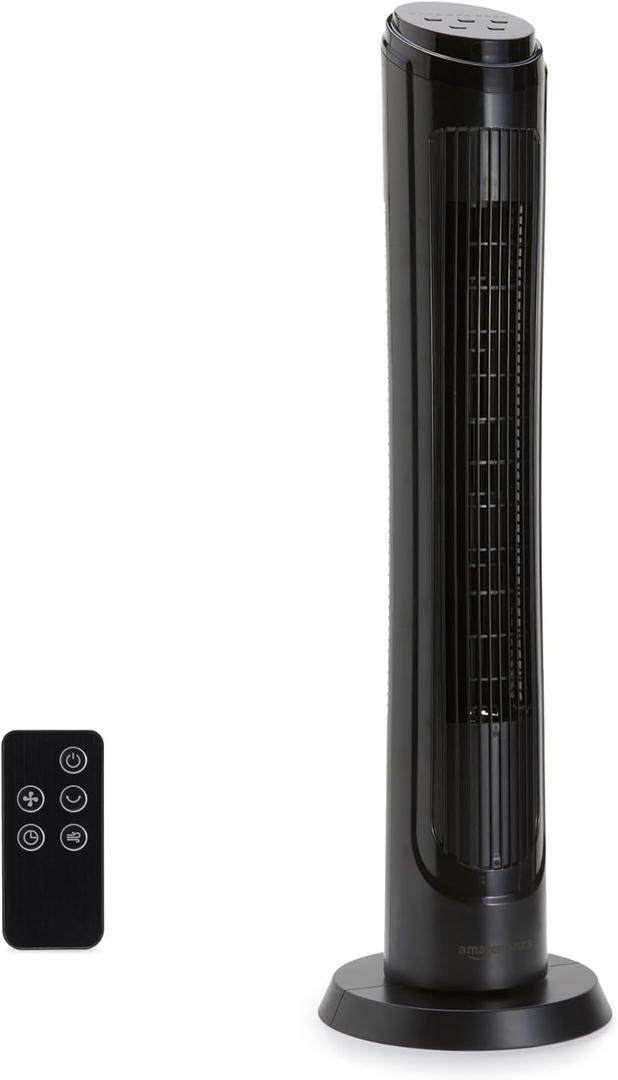 Amazon Basics 40" 70-Degree Oscillating Digital Tower Fan for Bedroom, Living Room, Office, With 4 Speeds, 3 Modes (Standard, Breeze, Nature), Timer Up to 15 Hours, Remote Control, 50W, Black