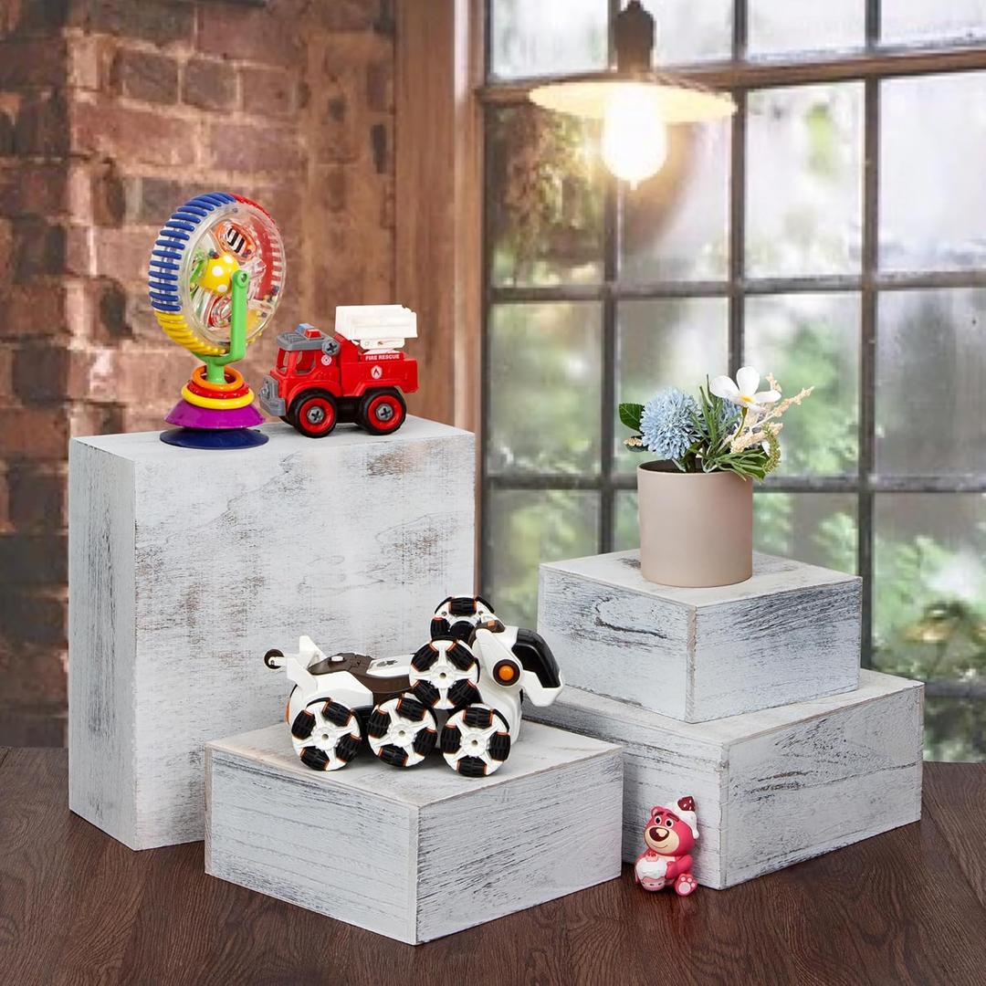 4 Pieces Wooden Cake Stands,Antique White Cupcake Stands for Display,12 inches Square Wooden crates,Wood Display risers for Wedding,Birthday Party,Christmas,etc. (Antique White)