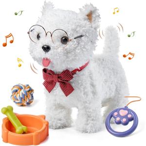 TUMAMA Electronic Dog Toy Pet, Remote Control and Voice Control Interactive Plush Puppy with Walking, Barking, Tongue Licking, Tail Wagging, Walking Dog Toys for Age 3+ Kids