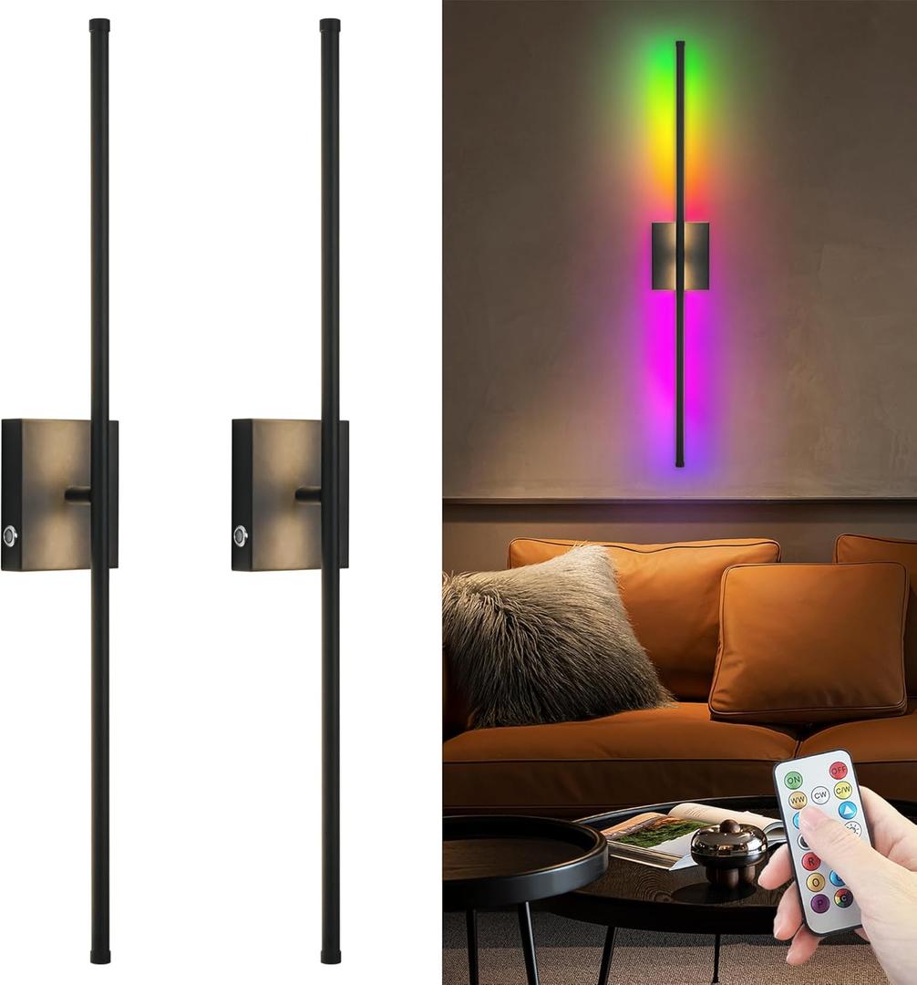 Wireless Sconces Set Of 2,10000 mAh Large Capacity Battery Wall Sconce Up To 70 Hours Use Time,360 Rotation RGB Multiple Colors,Rechargeable Wall Sconce With Remote,Perfect Sconces Wall Decor (Black)