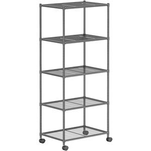 OVICAR Storage Shelf with Wheels - Adjustable 5 Tiers Mesh Wire Shelving Unit, Metal Standing Storage Rack for Kitchen Pantry Closet Bathroom Laundry Garage Tool Organizer Shelves (Grey)