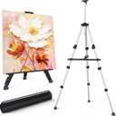 Art Painting Easel Stand, Portable Adjustable Display Tripod Artist Floor Metal Easel with 1 Bag for Table-top/Floor Drawing, Height from 17 to 66 inches, Sturdy for Canvases Displaying - Silver