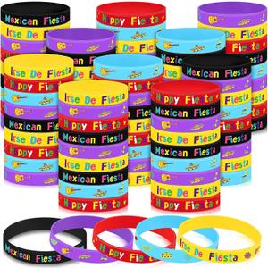 60 Pcs Mexican Fiesta Rubber Bracelets Cinco De Mayo Silicone Wristbands Fiesta Party Mexican Bracelets Cactus Maracas Stretch Wristband for Adults Birthday Party Favors Goodie Bag Stuffers