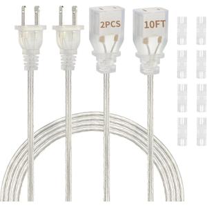Clear Extension Cord 10 Ft 2 Pack, UL-Certified Clear Extension Cord Indoor Thin, Male to Female Thin Extension Cord for Christmas Decor, 2 Prong Invisible Extension Cord 2 x 18 AWG 250V 6A
