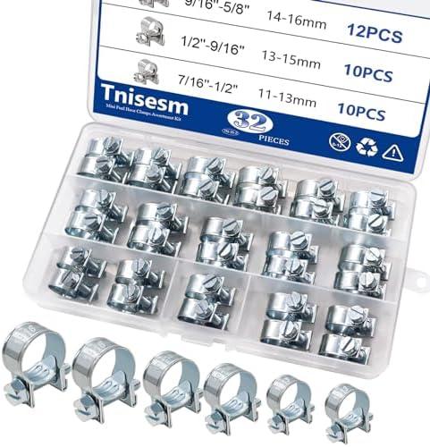 Tnisesm 32Pcs 1/4" 5/16" 3/8" Fuel Injection Gas Line Hose Clamps Clip Pipe Clamp Assortment Kit, Hoses Clamps Sleeving,for Automotive Diesel Petrol Pipe
