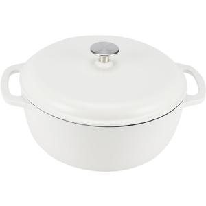 Amazon Basics Cast Iron Dutch Oven Pot with Lid, Enameled, Round, Dual Handles, Heavy-Duty, Medium, 6-Quart, Matte White