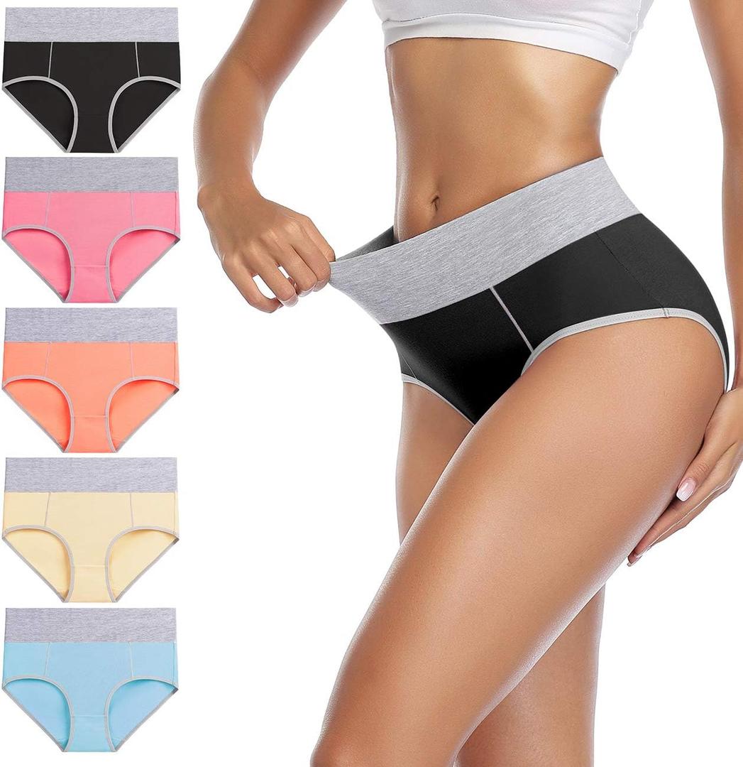 wirarpa Women's Cotton Underwear High Waist Stretch Briefs Soft Underpants Ladies Full Coverage Panties 5 Pack, XL