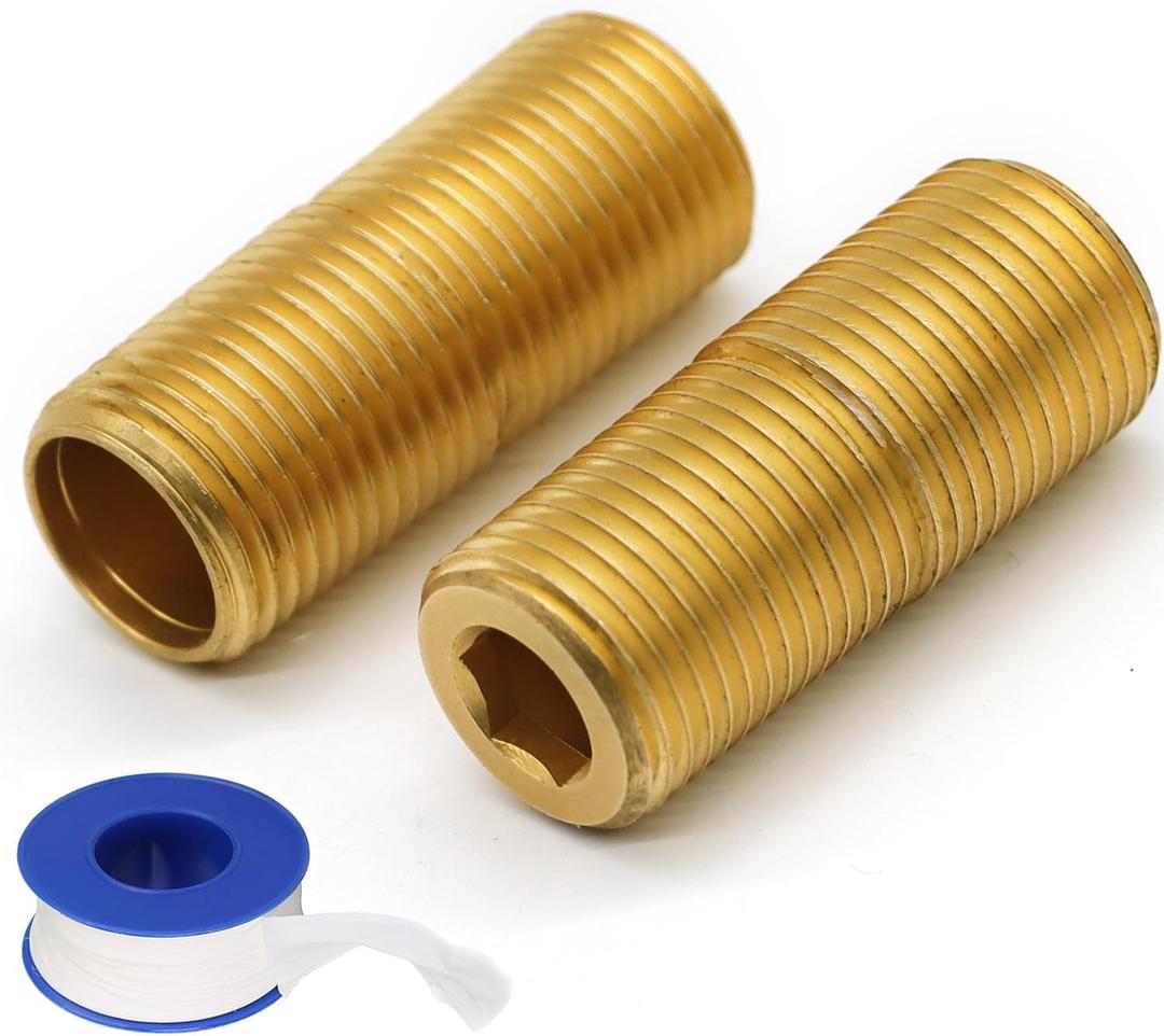 [2-pack] Brass Pipe Adapter Plumbing, G1/2" Male Thread to NPT1/2" Male Pipe Fitting Extender, Seamless and Leakproof (Total Length 2.5")