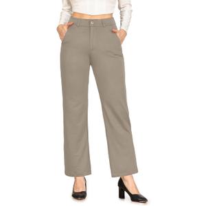 Bamans Womens Dress Pants Flare Leggings Work Office Pants Wide Leg Slacks High Waist Bootcut Business Trousers (Brown, L)