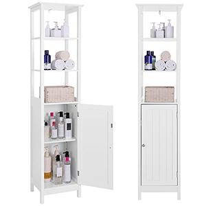 VASAGLE Storage Cabinet, Slim Linen Tower with Drawer and Door, for Living Room, Bathroom, Bedroom, 15.7 x 12.6 x 63 Inches, White UBBC63WT