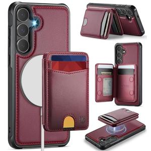 Usroom for Samsung Galaxy S25 FE Case Wallet Compatible with Magsafe, RFID Blocking Magnetic Card Holder 2 in 1 Detachable Kickstand Shockproof Phone Case for Galaxy S25 FE 6.7" Wine Red