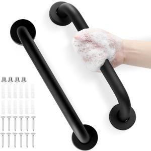 Grab Bars for Shower, Zynuhmo 2 Pack 12 Inch Anti Slip Stainless Steel Bathroom Safety Shower Grab Bar Handrails for Handicap Injury Pregnant Senior Assist Shower Handles(Matte Black, 1" Diameter)