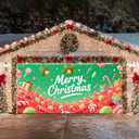 Christmas Garage Door Banner 13x6ft Sweet Merry Christmas Candy Land Green Theme Backdrop Banners for Outside Indoor Winter Door Cover Garage Wall Covering for Party Garage Decorations