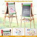 Kids Art Easel with Paper Roll for Toddlers, Adjustable Double Sided Magnetic Drawing Board Dry Erase Whiteboard & ChalkboardEasel for Toddlers 2-4 Years Painting Wooden Easel Kids 4-8, 39 inches
