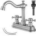 Bathroom Faucet Brushed Nickel GGStudy 2 Handles 4 Inches Centerset Bathroom Vanity with Drain Assembly and Supply Hose Lavatory Mixer Double Handle Tap
