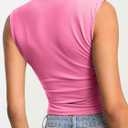 Womens Halter Deep V Neck Tank Tops Sleeveless Sexy Plunge Basic Summer Y2k Crop Top (Pink, L)