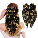 2 x Halloween Black Hair Bow Clips Halloween Pumpkin Hair Accessories Long Tail Bows Big Hair Clips Gold Witch Pumpkin Design Hair Barrettes Fall Hallowee Hairstyle Decorations for Women Girls, 1Pcs