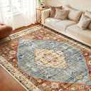 WITSHOCK Washable Area Rug, Area Rugs 9x12 Living Room Bedroom, Vintage Boho Accent Kitchen Rugs Non Slip Washable Stain Low Pile Resistant Floor Carpet Indoor for Dining Room Office Home Decor, Red