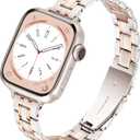 Slim Metal Band for Apple Watch Bands for Women 41mm 40mm 42mm(S10/11) 38mm iWatch Bands, Thin Dressy Fancy Strap for Apple Watch Band Series 10 11 Series 9 8 SE 7 6 5 4 3-Starlight+Rose Gold
