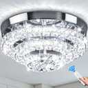 11.8" Modern Crystal Chandeliers LED Crystal Ceiling Light Fixture Flush Mount Ceiling Chandelier Light Chandelier for Dining Room Hallway Three-Tier Dimmable with Remote Control