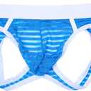 Men's Semi-Transparent Jockstrap Thong Underwear T-Back Thong G-String Underpants (Medium, Blue)