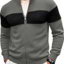 Runcati Mens Full Zip Cardigan Sweater Casual Knit Stand Collar Cardigan Slim Fit Color Block Fall Winter Sweaters (X-Large, Dark Grey)
