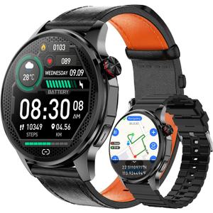 Smart Watch for Men with GPS Offline Maps, 1.46"AI Smartwatch, BT Call/Text Reply, Heart Rate/ Sleep Monitor/Health Analysis, 100+ Sports, 5ATM Waterproof Fitness Tracker for Android iOS 2 Bands