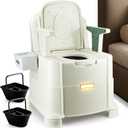 Bedside Commode, 880lbs Heavy Duty & Upgraded Commode Toilet Potty Chair, Portable Camping Toilet, Detachable Armrests, Automatic LED Light, 2-Level Height, 3 Rolls of Commode Liners Green