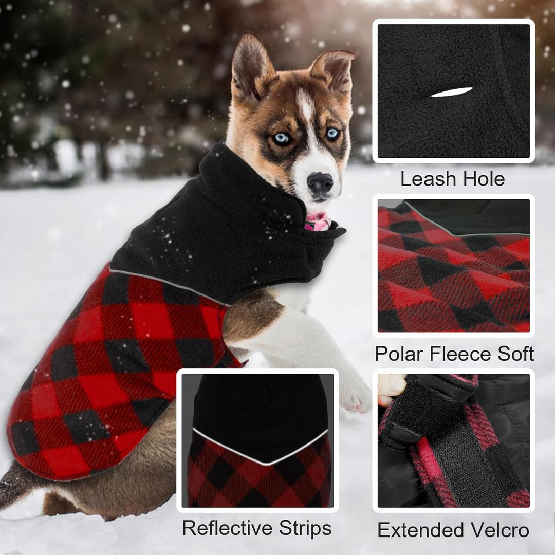 Fragralley British Style Plaid Coat - Reversible Dog Jacket, Waterproof & Reflective, Warm Fleece Sweater for XSmall Dogs, Leash Hole