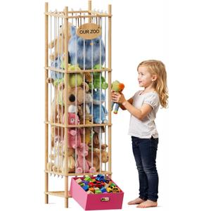 Brelley Stuffed Animal Storage Zoo Wood Toy Storage Organizer with Drawer, Large Toy Chest Stuffed animal holder for Kids Nursery Playroom Bedroom