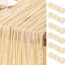 DeZerlor Beige Cheesecloth Table Runner 6 Pack Summer Table Runners 120 Inches Boho Gauze Cheese Cloth Table Decor for Wedding Bridal Baby Shower Parties