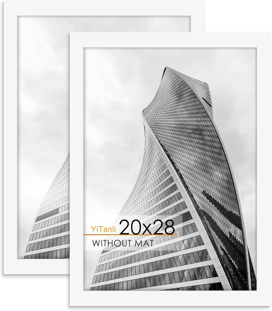 20x28 Picture Frame 2 Pack, White 20x28 Poster Frame for Puzzle and Art Prints, 20 x 28 Picture frame Horizontal or Vertical Wall Mounting
